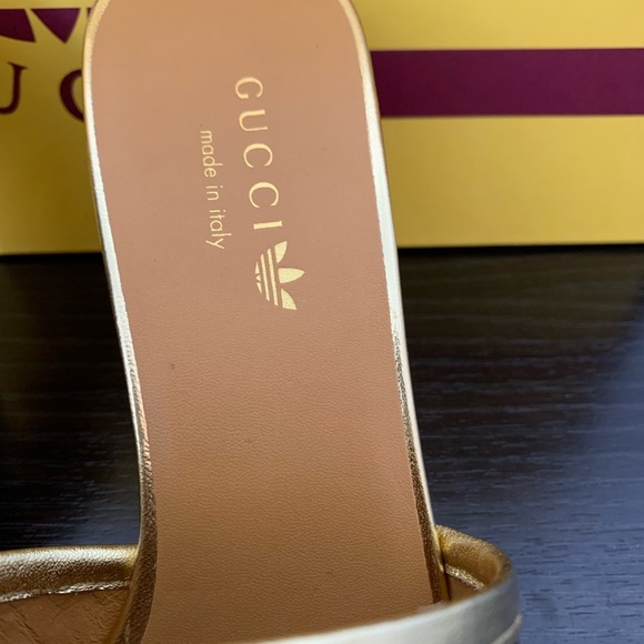 WOMEN'S GUCCI X ADIDAS NAPPA LEATHER MULE, HEEL, SANDAL, SLIDE SIZE 7 US/ 37 IT - Picture 4 of 11